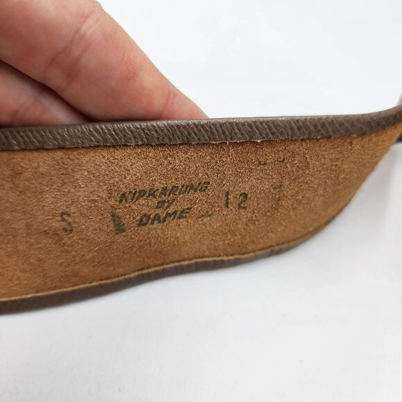 Vintage 80's DAME Beige Leather Ornate Snake Skin Buckle Waist Belt Fit To 29.5" - Picture 4 of 5